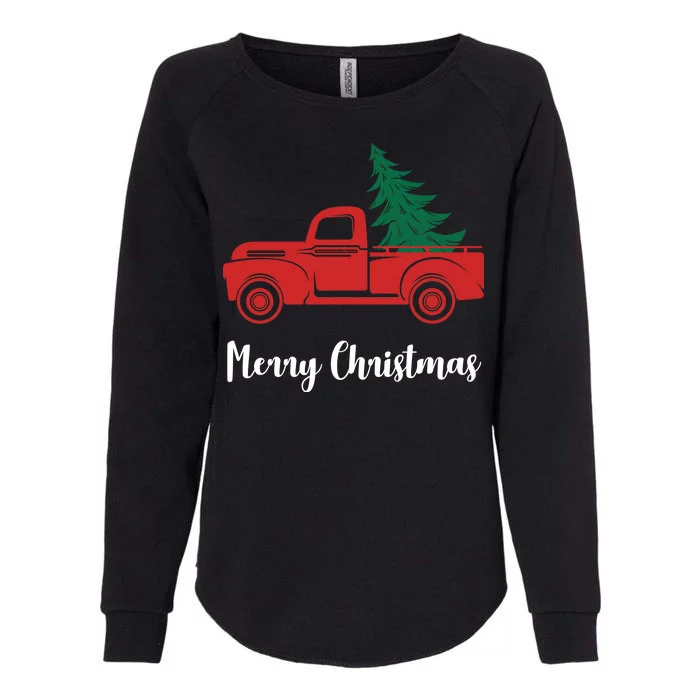 Merry Christmas Tree and Truck Womens California Wash Sweatshirt