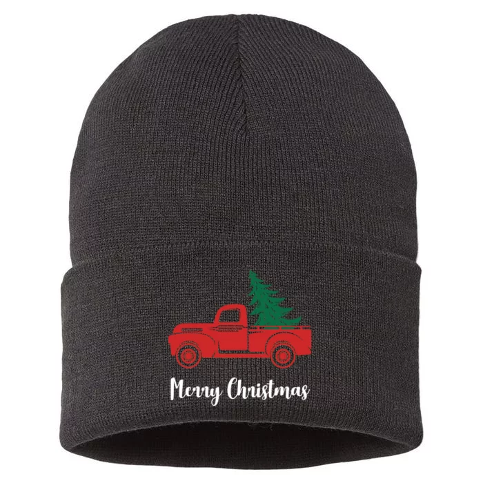 Merry Christmas Tree and Truck Sustainable Knit Beanie