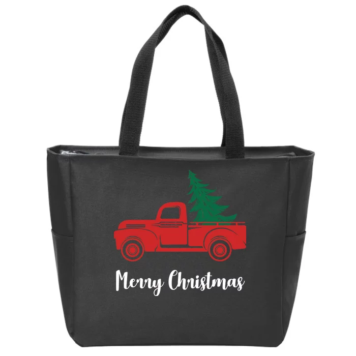 Merry Christmas Tree and Truck Zip Tote Bag