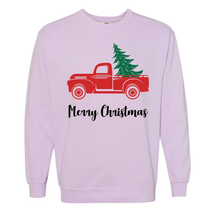 Merry Christmas Tree and Truck Garment-Dyed Sweatshirt