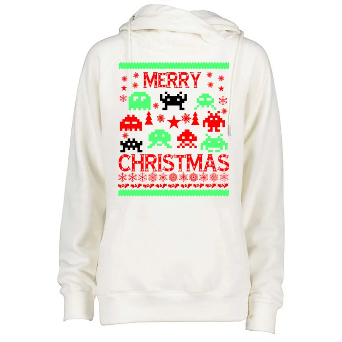 Merry Christmas Ugly Alien Sweater Womens Funnel Neck Pullover Hood