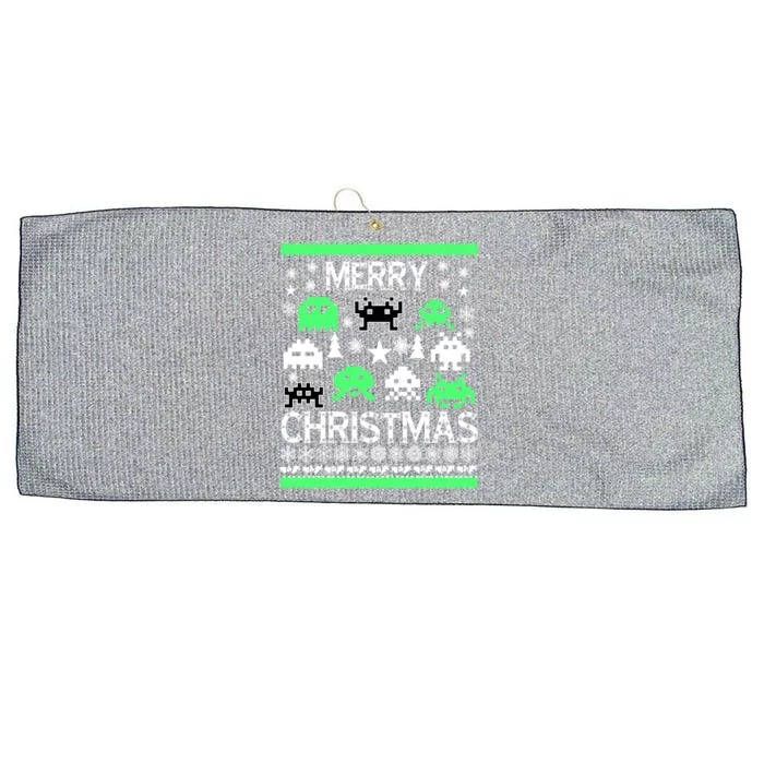 Merry Christmas Ugly Alien Sweater Large Microfiber Waffle Golf Towel