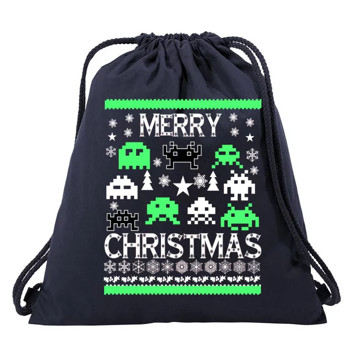 Merry Christmas Ugly Alien Sweater Drawstring Bag