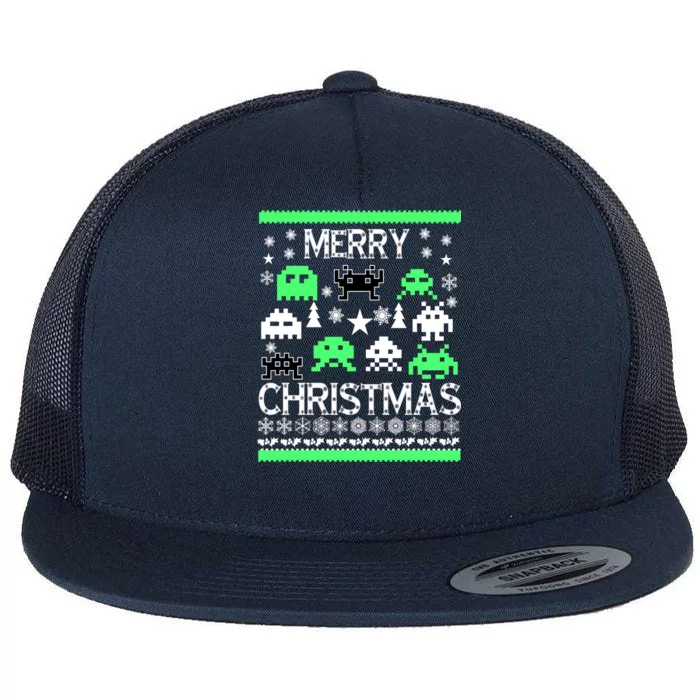 Merry Christmas Ugly Alien Sweater Flat Bill Trucker Hat