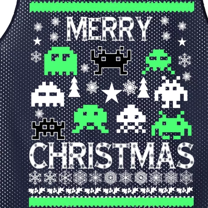 Merry Christmas Ugly Alien Sweater Mesh Reversible Basketball Jersey Tank