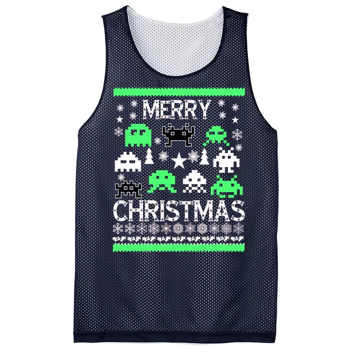 Merry Christmas Ugly Alien Sweater Mesh Reversible Basketball Jersey Tank