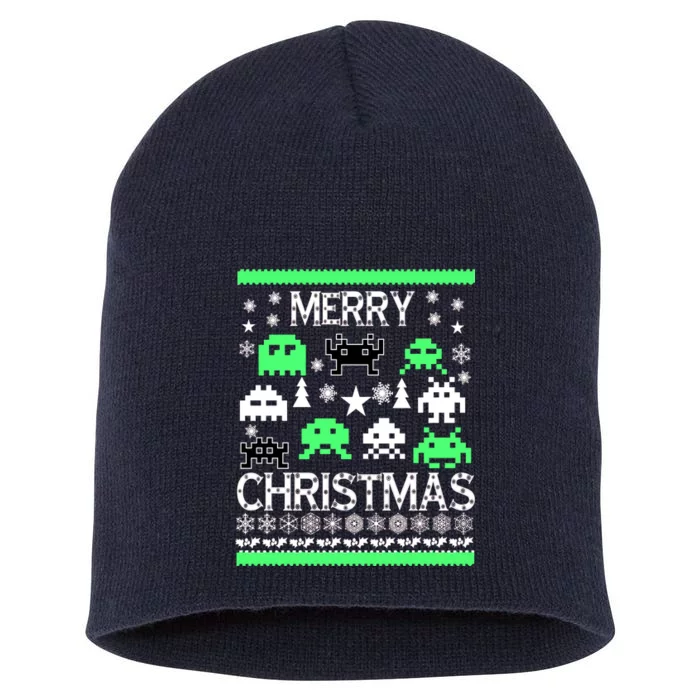 Merry Christmas Ugly Alien Sweater Short Acrylic Beanie