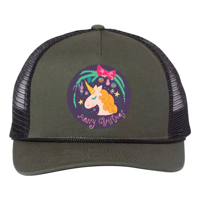 Merry Christmas Unicorn Retro Rope Trucker Hat Cap