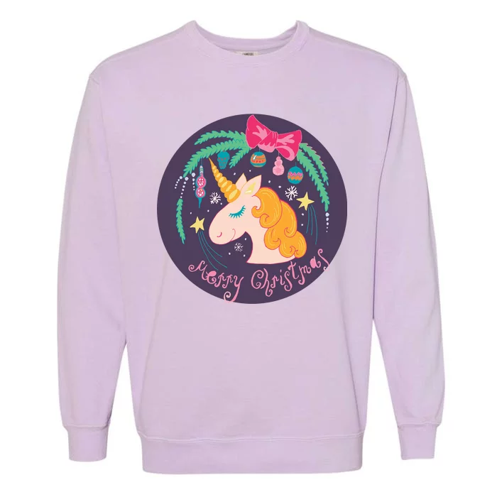 Merry Christmas Unicorn Garment-Dyed Sweatshirt