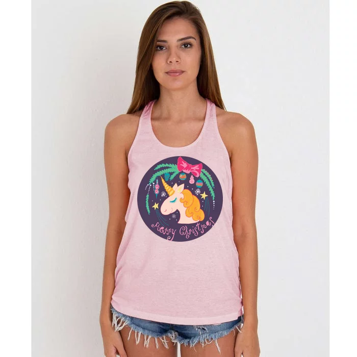 Merry Christmas Unicorn Women's Knotted Racerback Tank