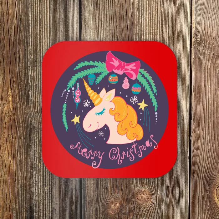 Merry Christmas Unicorn Coaster