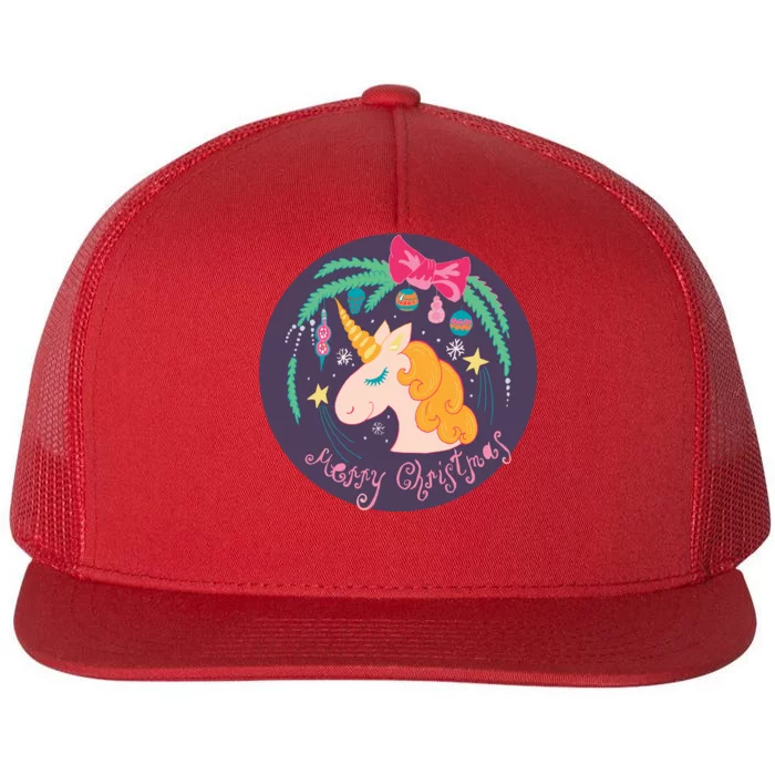 Merry Christmas Unicorn Flat Bill Trucker Hat