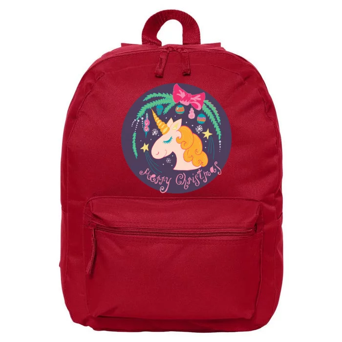 Merry Christmas Unicorn 16 in Basic Backpack