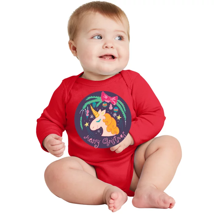 Merry Christmas Unicorn Baby Long Sleeve Bodysuit