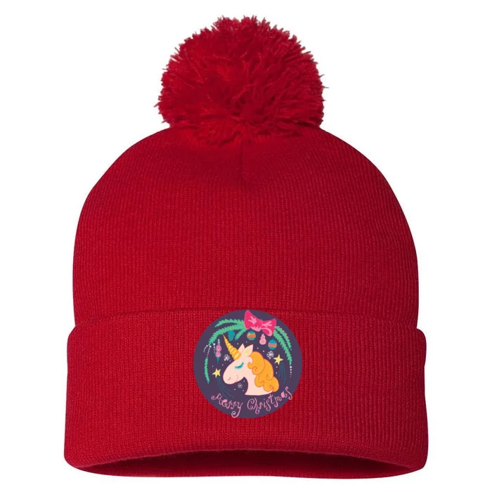 Merry Christmas Unicorn Pom Pom 12in Knit Beanie