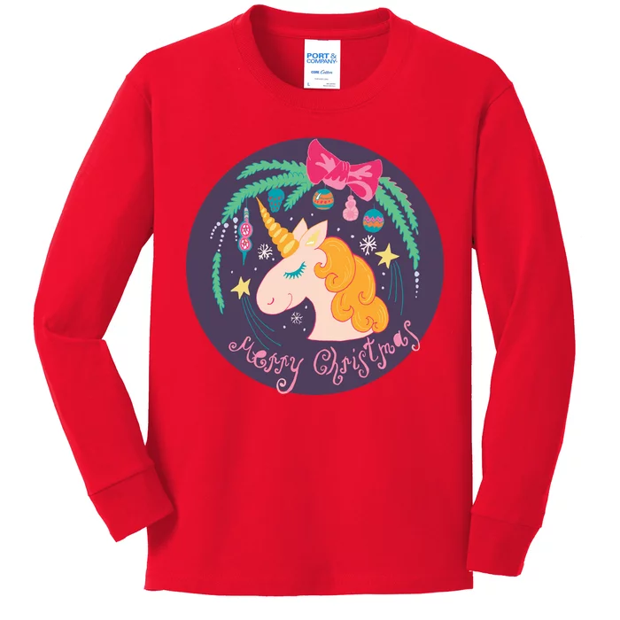 Merry Christmas Unicorn Kids Long Sleeve Shirt