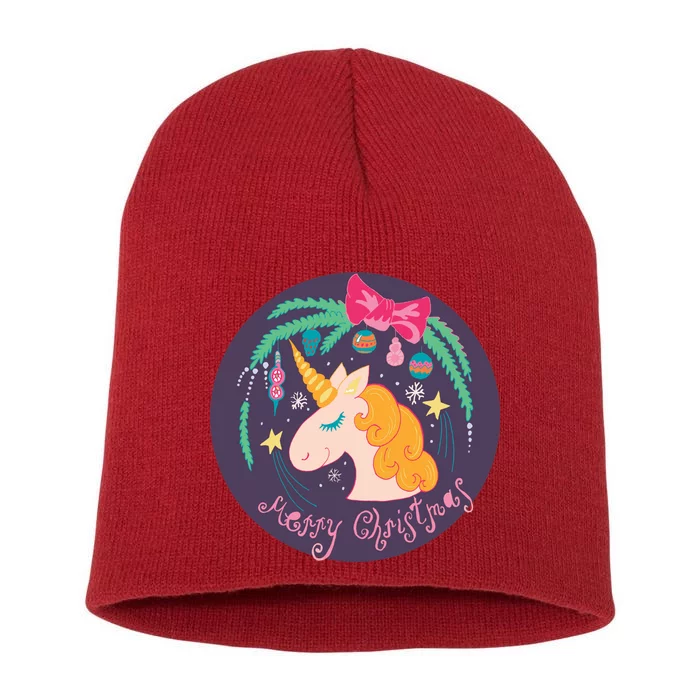 Merry Christmas Unicorn Short Acrylic Beanie