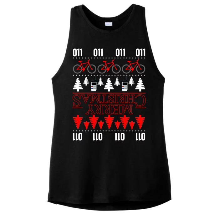 Merry Christmas Upside Down Ugly Sweater Ladies Tri-Blend Wicking Tank