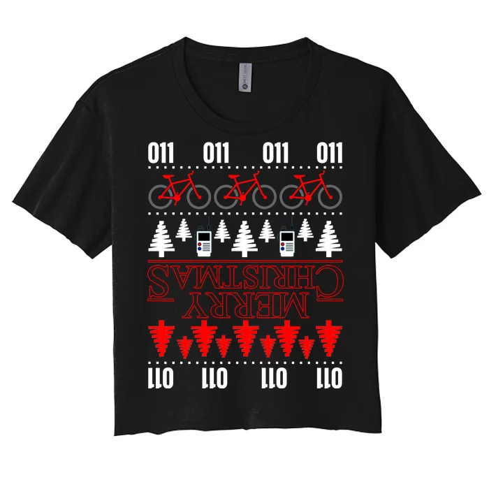 Merry Christmas Upside Down Ugly Sweater Women's Crop Top Tee