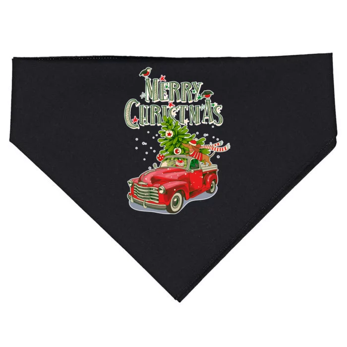 Merry Christmas Vintage Pickup Truck Tree Dachshund USA-Made Doggie Bandana