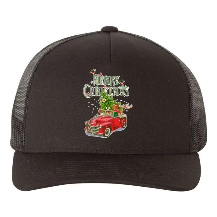 Merry Christmas Vintage Pickup Truck Tree Dachshund Yupoong Adult 5-Panel Trucker Hat