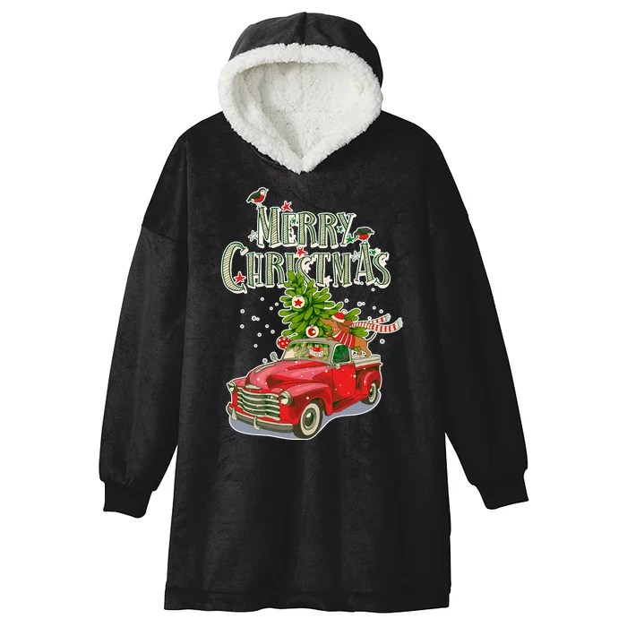 Merry Christmas Vintage Pickup Truck Tree Dachshund Hooded Wearable Blanket