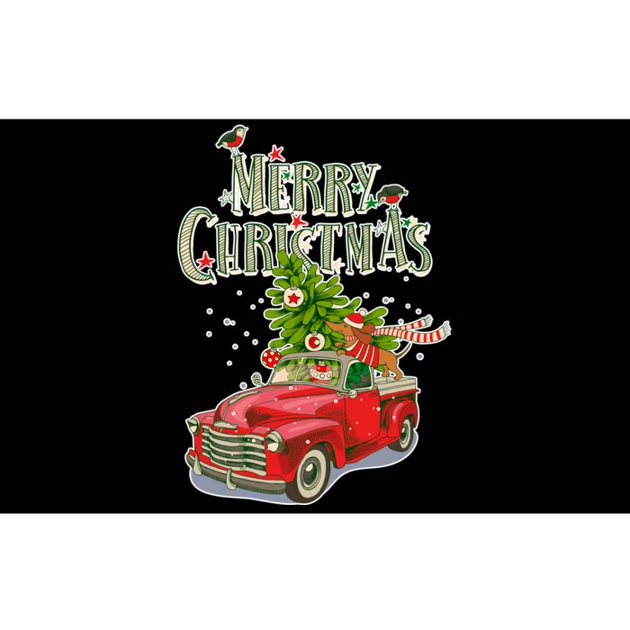 Merry Christmas Vintage Pickup Truck Tree Dachshund  Bumper Sticker