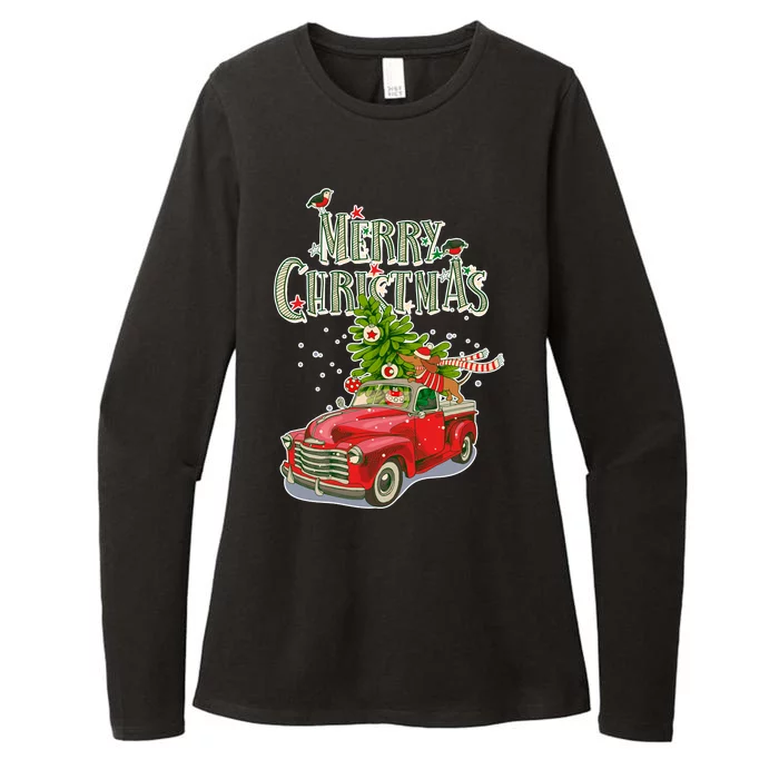 Merry Christmas Vintage Pickup Truck Tree Dachshund Womens CVC Long Sleeve Shirt