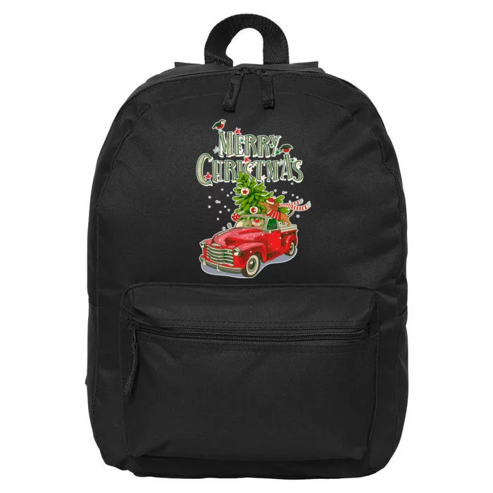 Merry Christmas Vintage Pickup Truck Tree Dachshund 16 in Basic Backpack