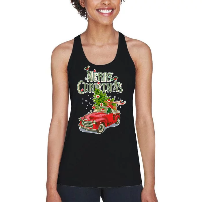 Merry Christmas Vintage Pickup Truck Tree Dachshund Women's Racerback Tank