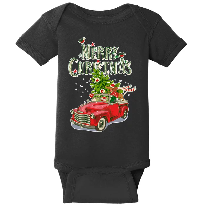 Merry Christmas Vintage Pickup Truck Tree Dachshund Baby Bodysuit