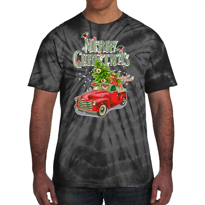 Merry Christmas Vintage Pickup Truck Tree Dachshund Tie-Dye T-Shirt