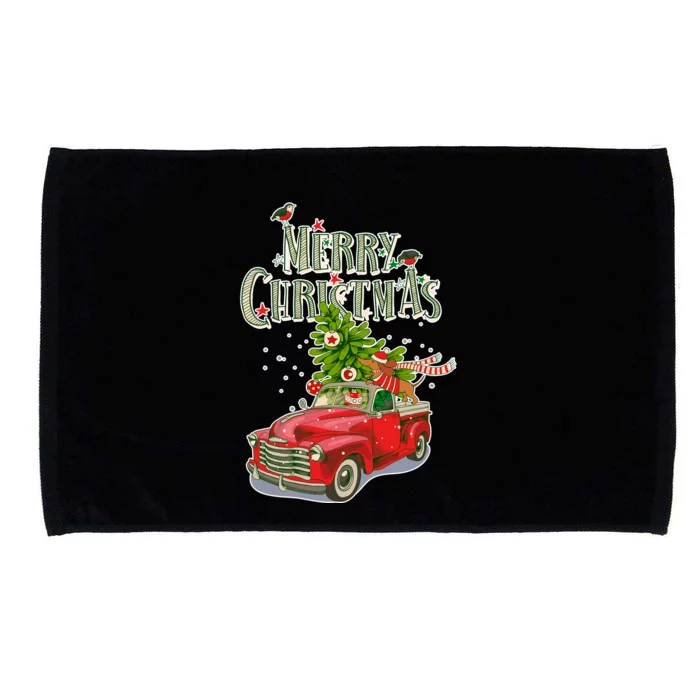 Merry Christmas Vintage Pickup Truck Tree Dachshund Microfiber Hand Towel