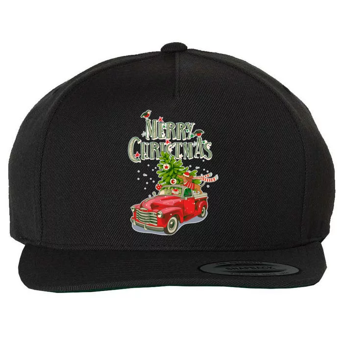 Merry Christmas Vintage Pickup Truck Tree Dachshund Wool Snapback Cap