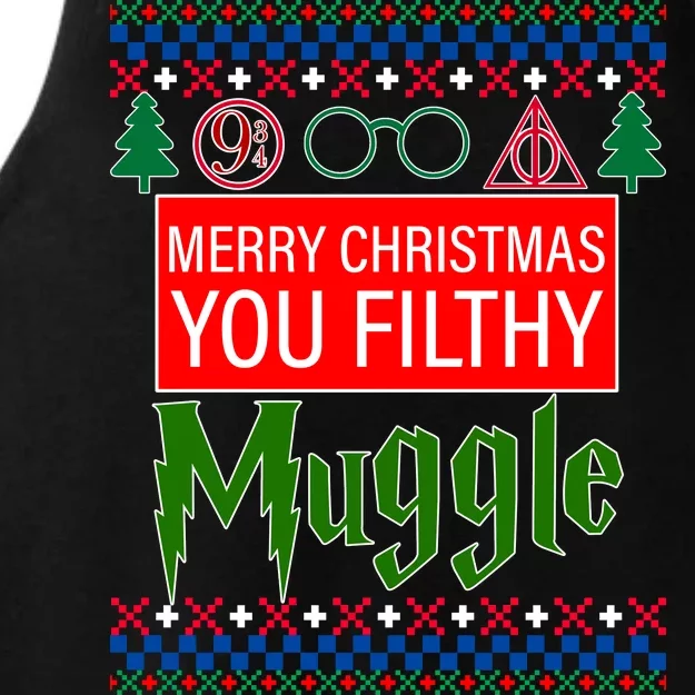 Merry Christmas Ya Filthy Muggle Ugly Sweater Ladies Tri-Blend Wicking Tank