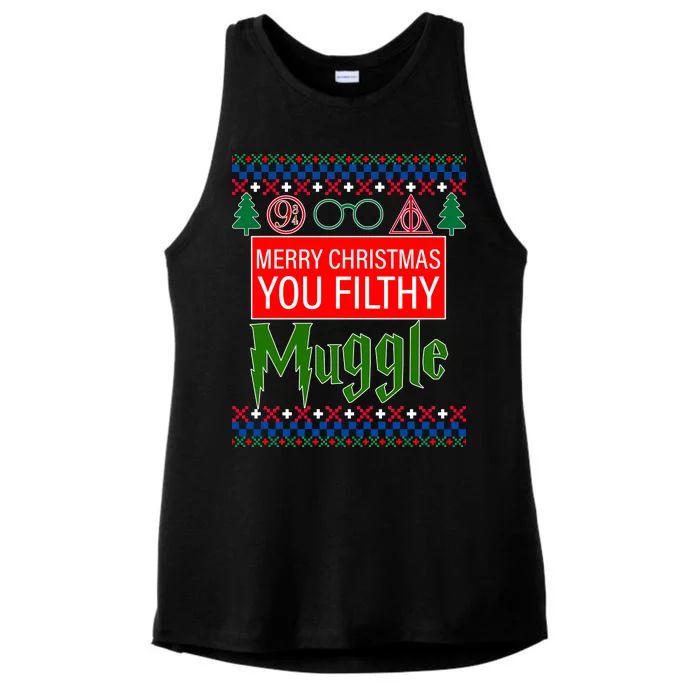 Merry Christmas Ya Filthy Muggle Ugly Sweater Ladies Tri-Blend Wicking Tank