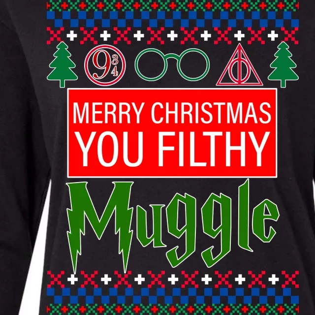 Merry Christmas Ya Filthy Muggle Ugly Sweater Womens Cotton Relaxed Long Sleeve T-Shirt