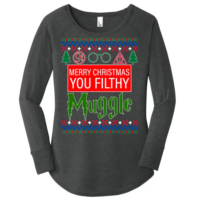 Merry Christmas Ya Filthy Muggle Ugly Sweater Women's Perfect Tri Tunic Long Sleeve Shirt