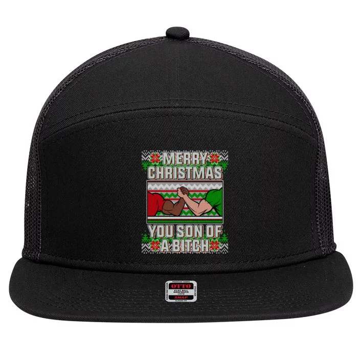 Merry Christmas You Son Of A Btch Ugly Sweater 7 Panel Mesh Trucker Snapback Hat