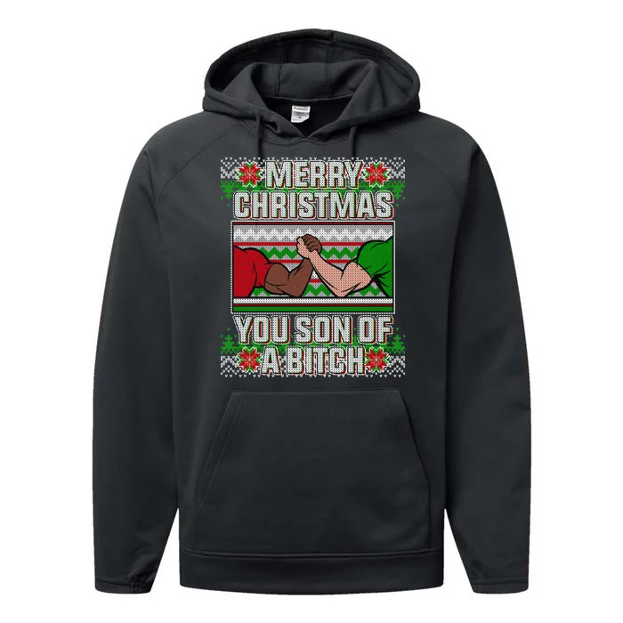 Merry Christmas You Son Of A Btch Ugly Sweater Performance Fleece Hoodie