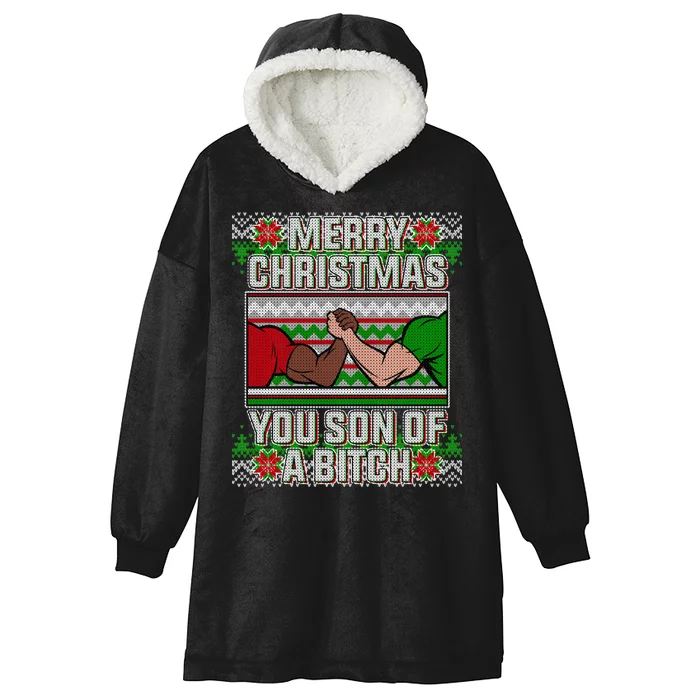 Merry Christmas You Son Of A Btch Ugly Sweater Hooded Wearable Blanket