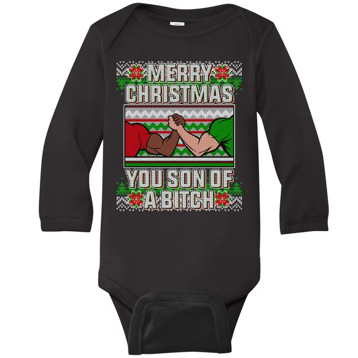 Merry Christmas You Son Of A Btch Ugly Sweater Baby Long Sleeve Bodysuit