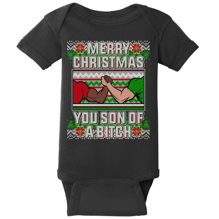 Merry Christmas You Son Of A Btch Ugly Sweater Baby Bodysuit