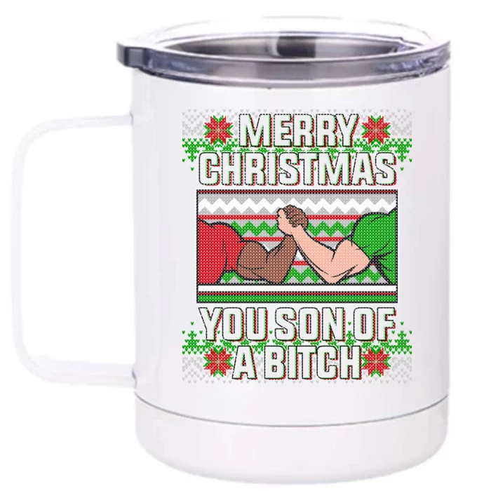 Merry Christmas You Son Of A Btch Ugly Sweater Front & Back 12oz Stainless Steel Tumbler Cup