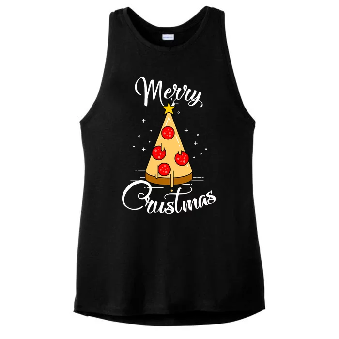 Merry Chrustmas Funny Christmas Pizza Ladies Tri-Blend Wicking Tank