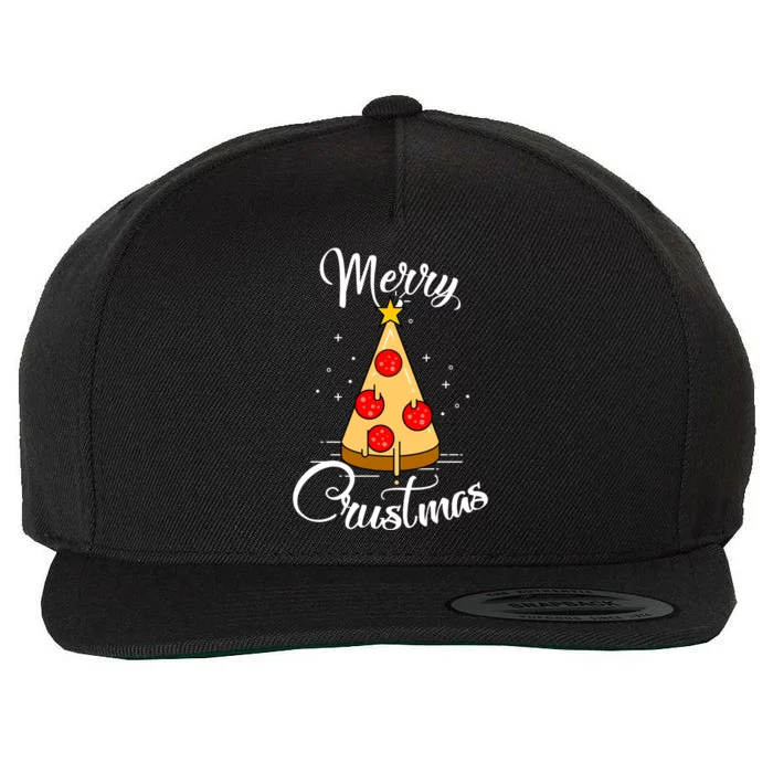 Merry Chrustmas Funny Christmas Pizza Wool Snapback Cap