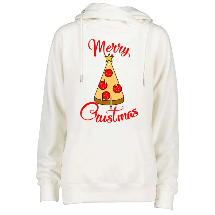 Merry Chrustmas Funny Christmas Pizza Womens Funnel Neck Pullover Hood