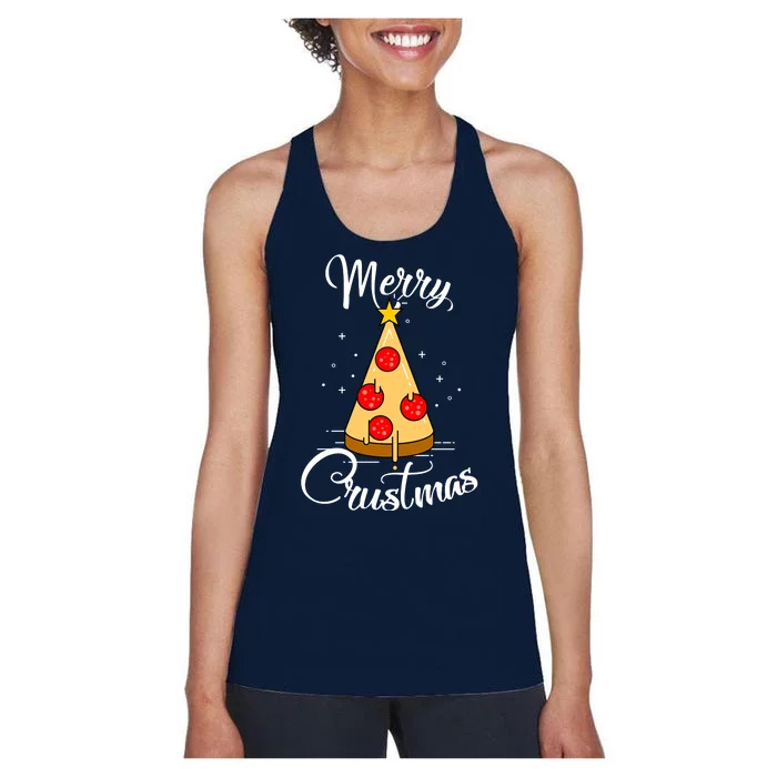 Merry Chrustmas Funny Christmas Pizza Women's Racerback Tank