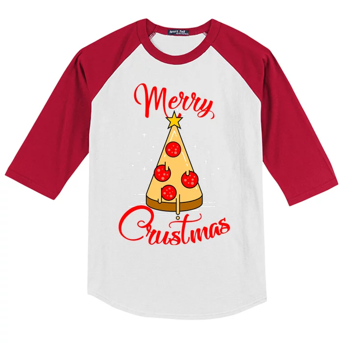 Merry Chrustmas Funny Christmas Pizza Kids Colorblock Raglan Jersey