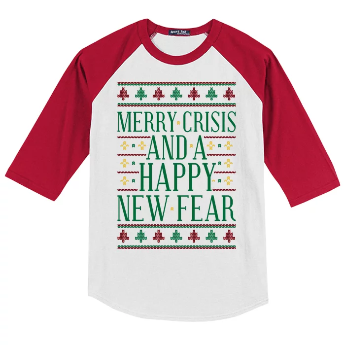 Merry Crisis Ugly Christmas Sweater Kids Colorblock Raglan Jersey